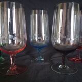 Set of 6 colored Art Deco style glasses, large size, 1960s
