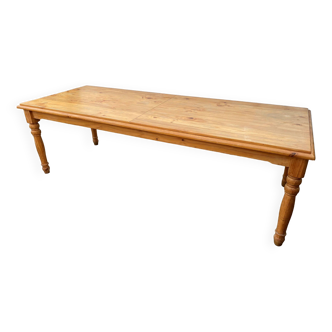 Large farmhouse dining room table 250cm in solid pine turned legs 1990