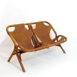 Rohe Noordwolde, banquette en bambou et cuir, 1970s.