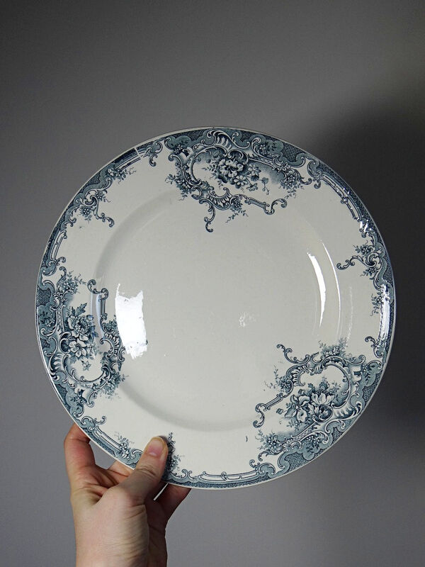 6 assiettes anciennes Boch Frères Keramis modèle Dauphin décor bleu XIXe-XXe