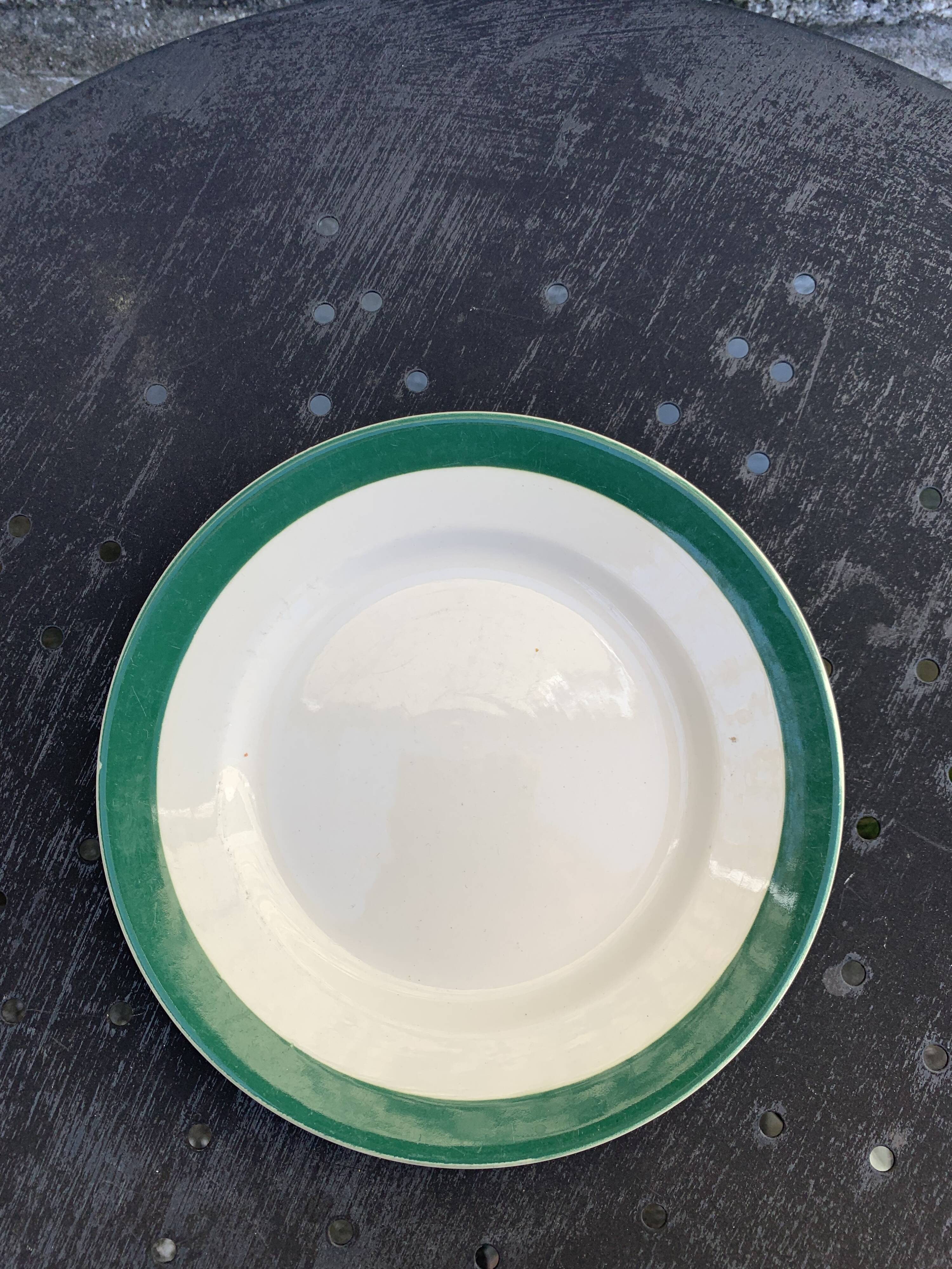 8 plates 4 flat and 4 small dark green Digoin sarreguemines vintage