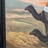 Grand Orientalist painting - the dromedaries and the Bedouins in the desert.