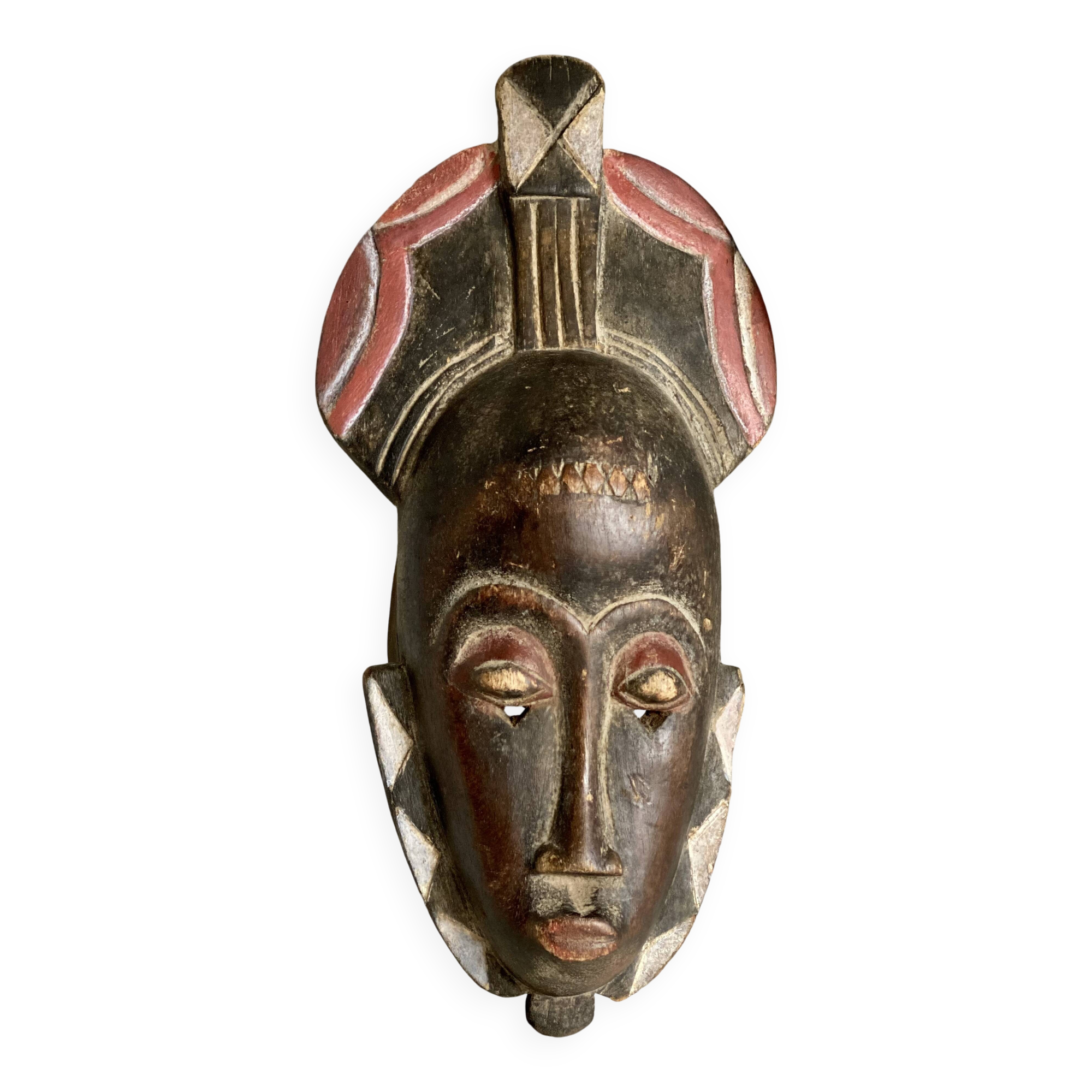 Masque africain bois sculpté polychrome