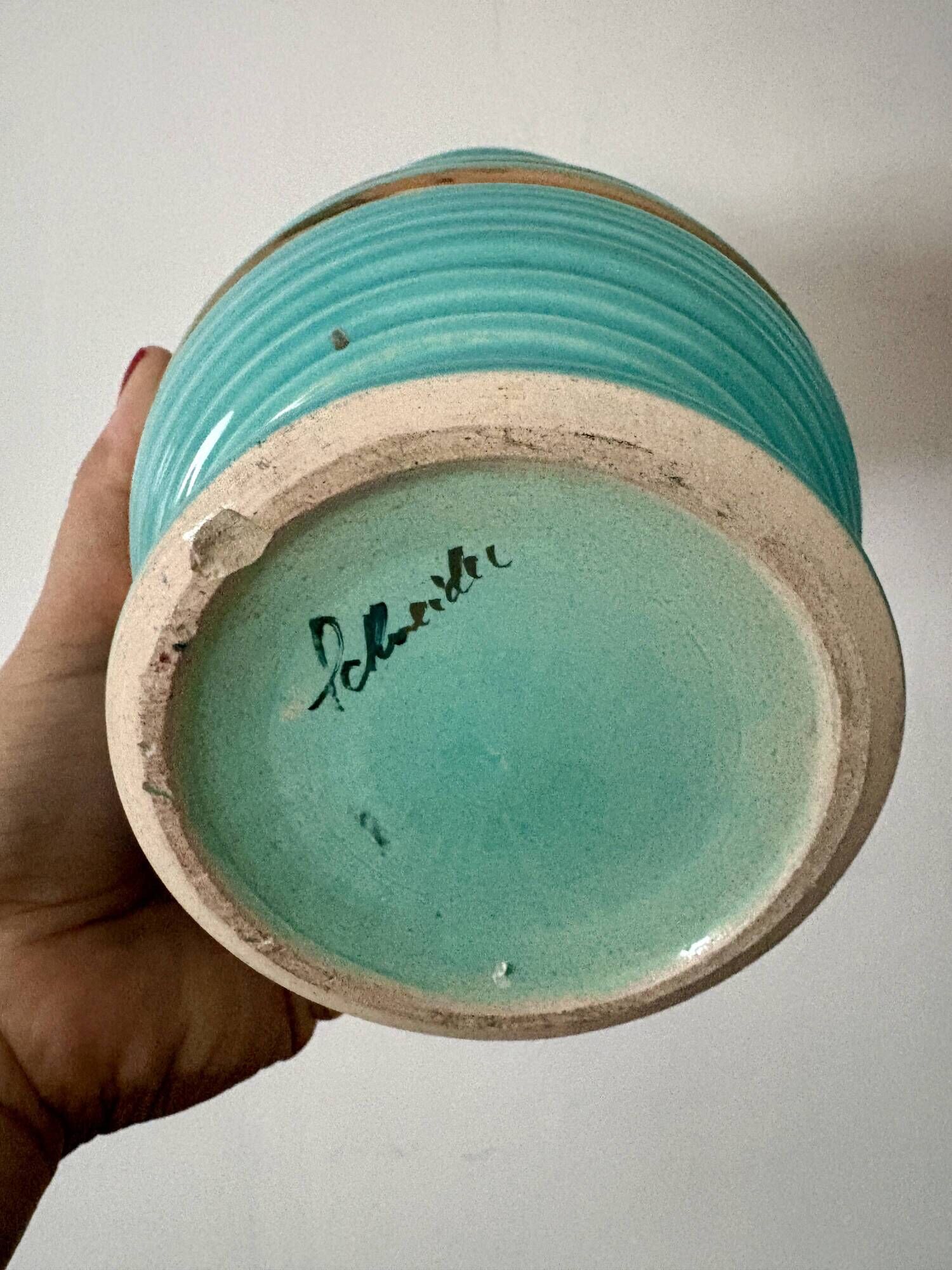 Vintage Art Deco vase in blue and gold ceramic