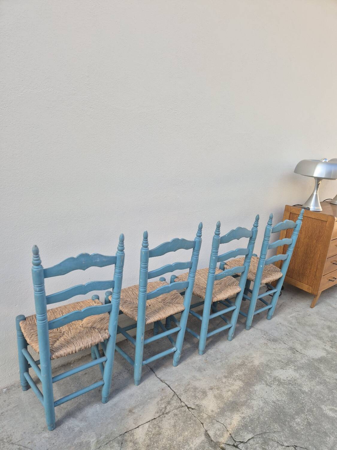 Set of 4 Provencal style straw chairs, old country house