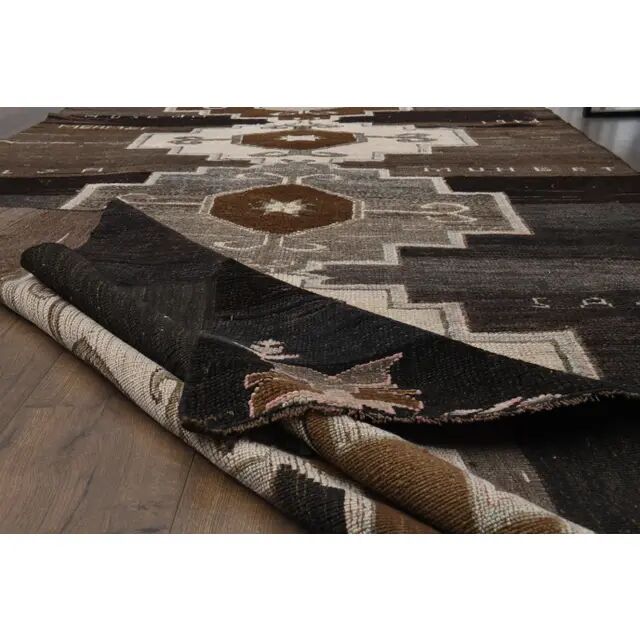 1970s Turkish Hand-Knotted Wool Cotton Brown Runner Rug 149x320