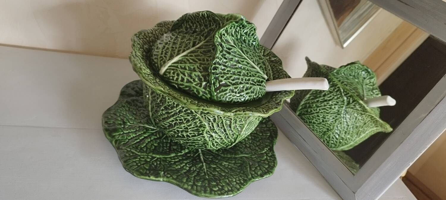 Green Cabbage Barbotine Soup Tureen