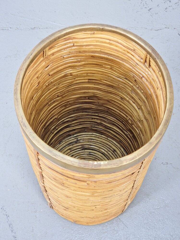 Vintage Bamboo and Brass Umbrella Stand, Italy, 1970s