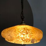Orange ochre coloured antique glass hanging lamp