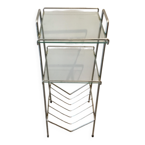 Bout de canapé chrome et verre. 1970. Space age.