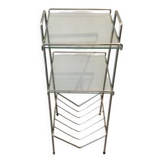 Chrome and glass side table. 1970. Space age.