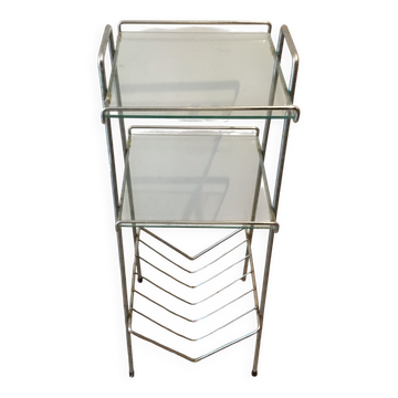 Bout de canapé chrome et verre. 1970. Space age.