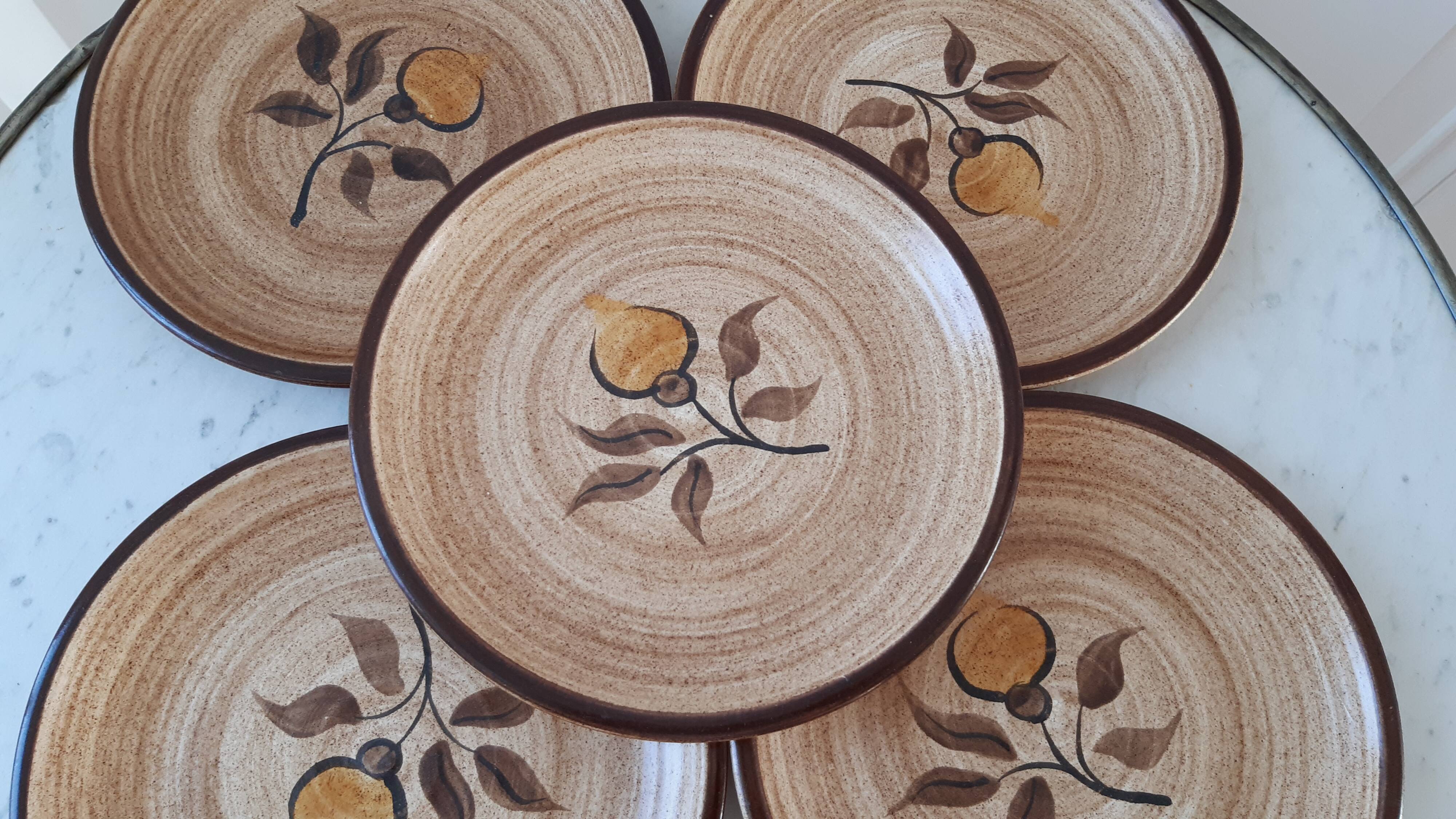 Set of 5 dessert plates in Salins stoneware 70s