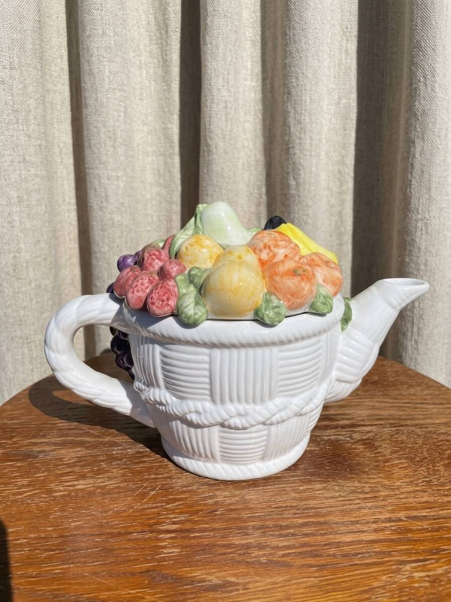 Vintage fruit majolica teapot