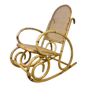 Rocking chair rotin et cannage 70's