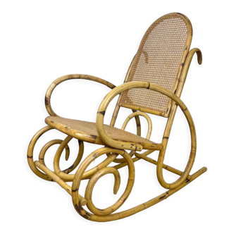 Rocking chair rotin et cannage 70's