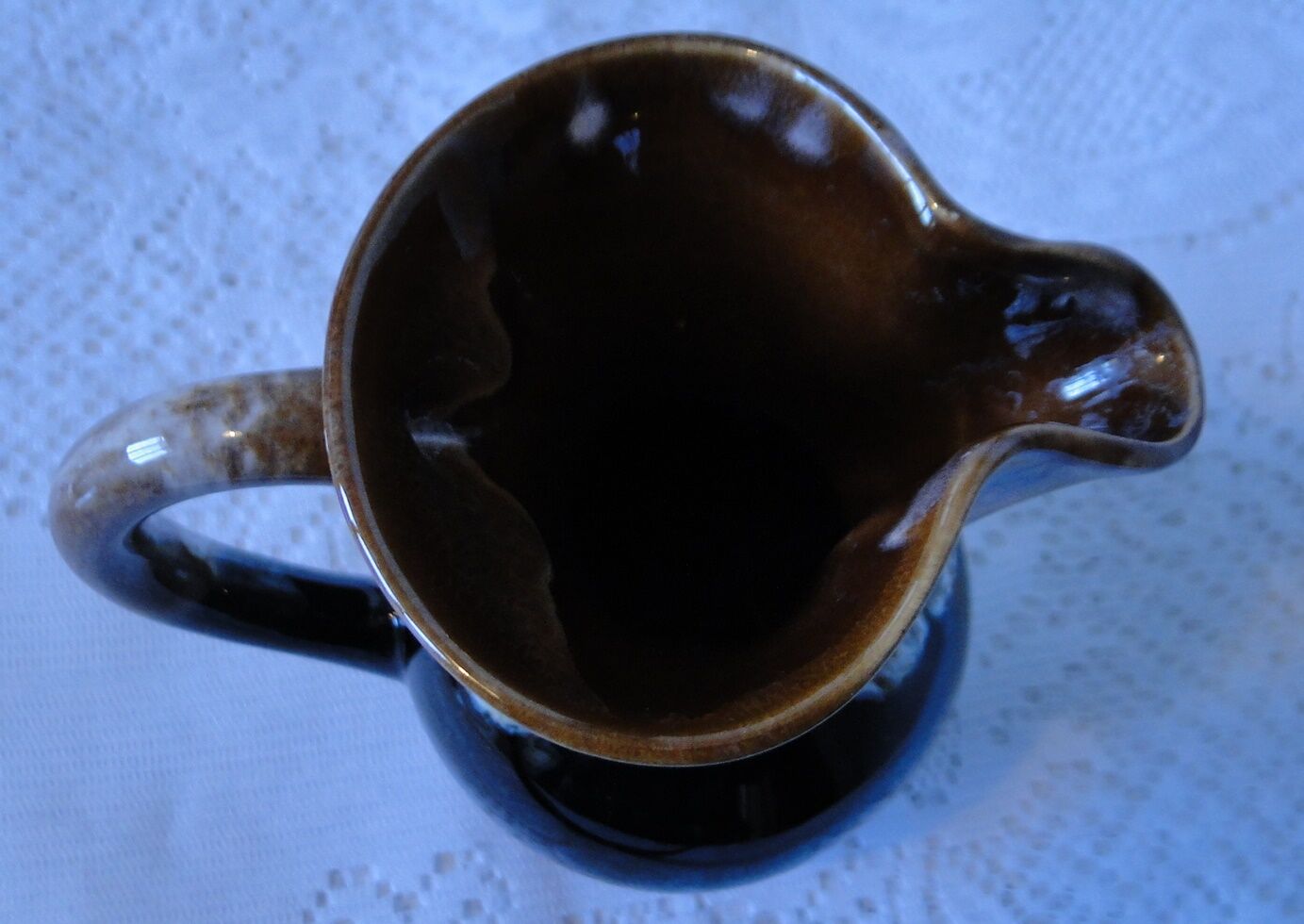 Blue, grey and brown flame stoneware jug