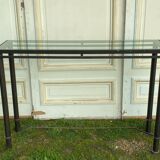 Iron console forged glass top xxeme pietement in x
