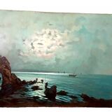 Oil painting on marine plywood from the 1930s g.piccinni (the beach of