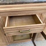 Renovated art deco sideboard in solid raw oak and gray marble 190cm