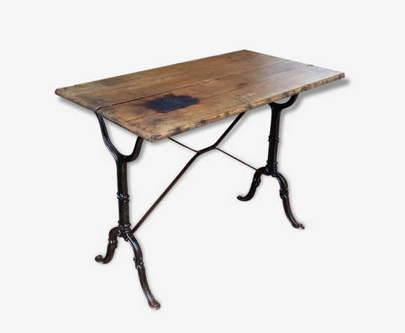 Table bistrot très ancienne , bois et fonte | Selency