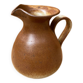Old pitcher keraluc stoneware brown beige made in france vintage