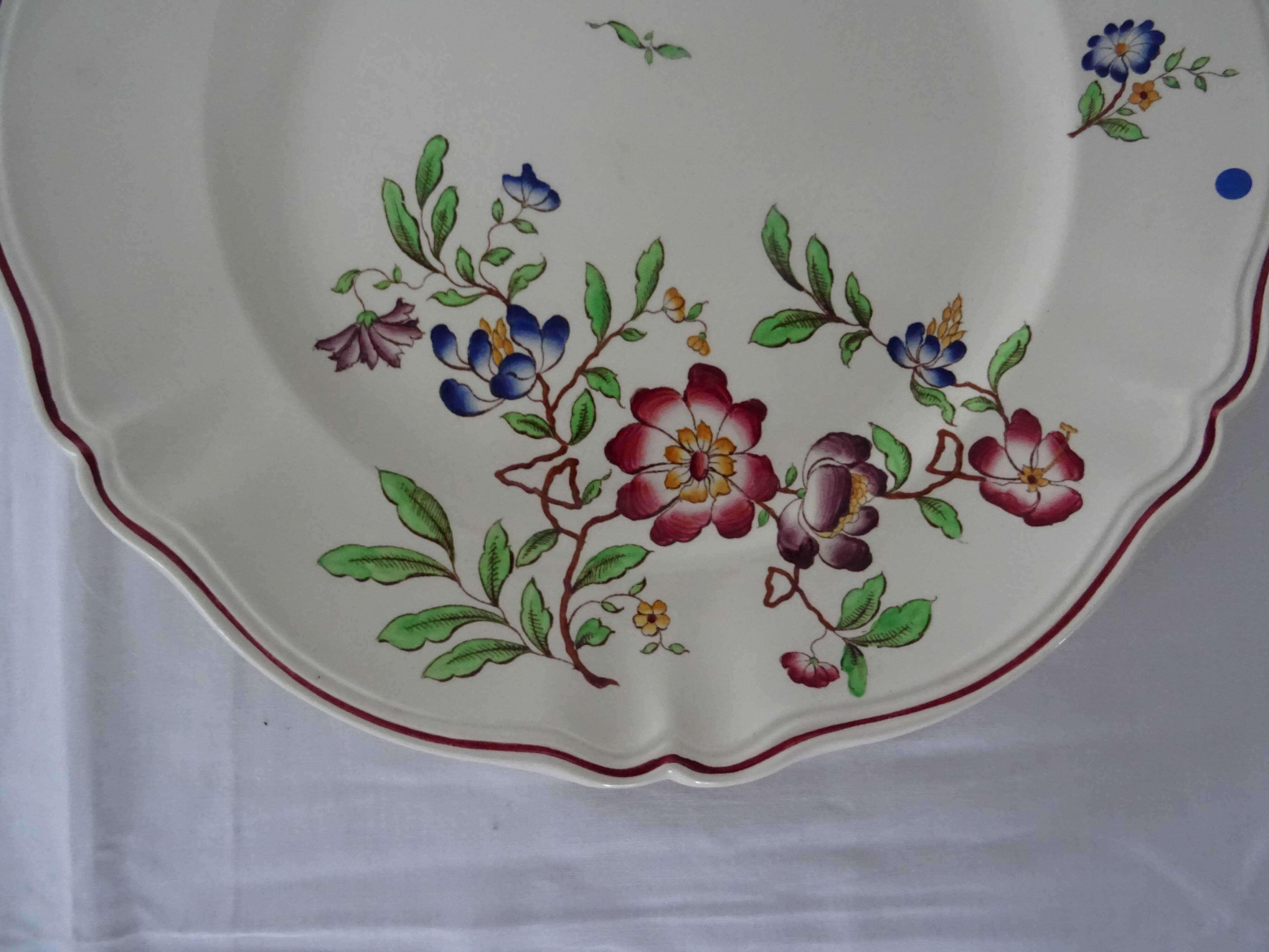 Large round dish 512112 Sarreguemines faience old flowers STRASBOURG