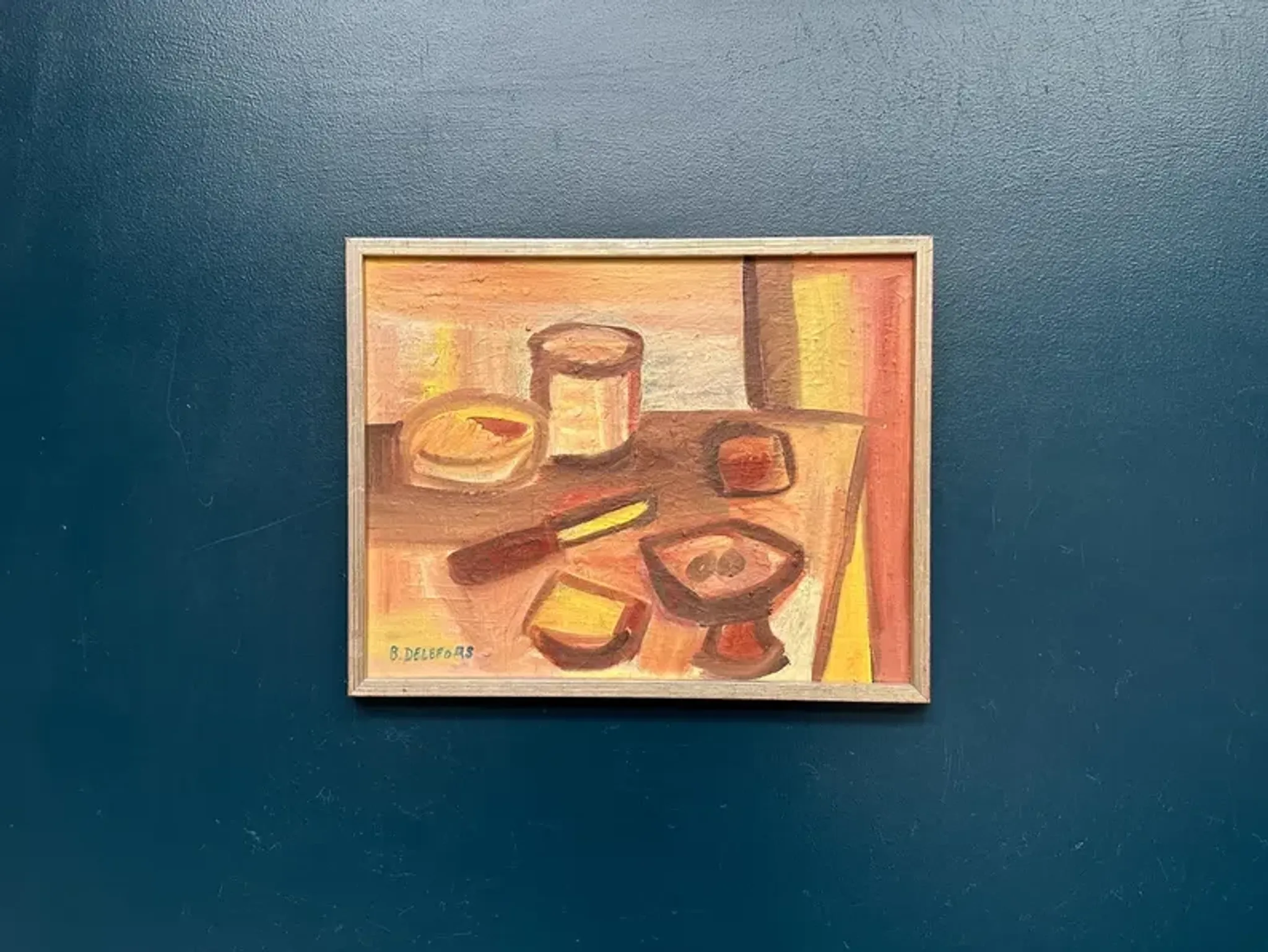 Original Swedish Oil on Canvas – "Breakfast" by Bengt Delefors – Signed "B. Delefors" – Vintage & Framed – 49 × 40 cm (19.3" × 15.7")