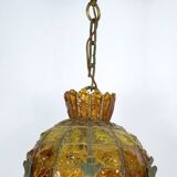 Brutalist Hammered Glass Chandelier by Longobard, Italy, 1970s