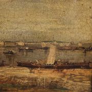 Peinture à l'huile sur toile d'un paysage marin italien