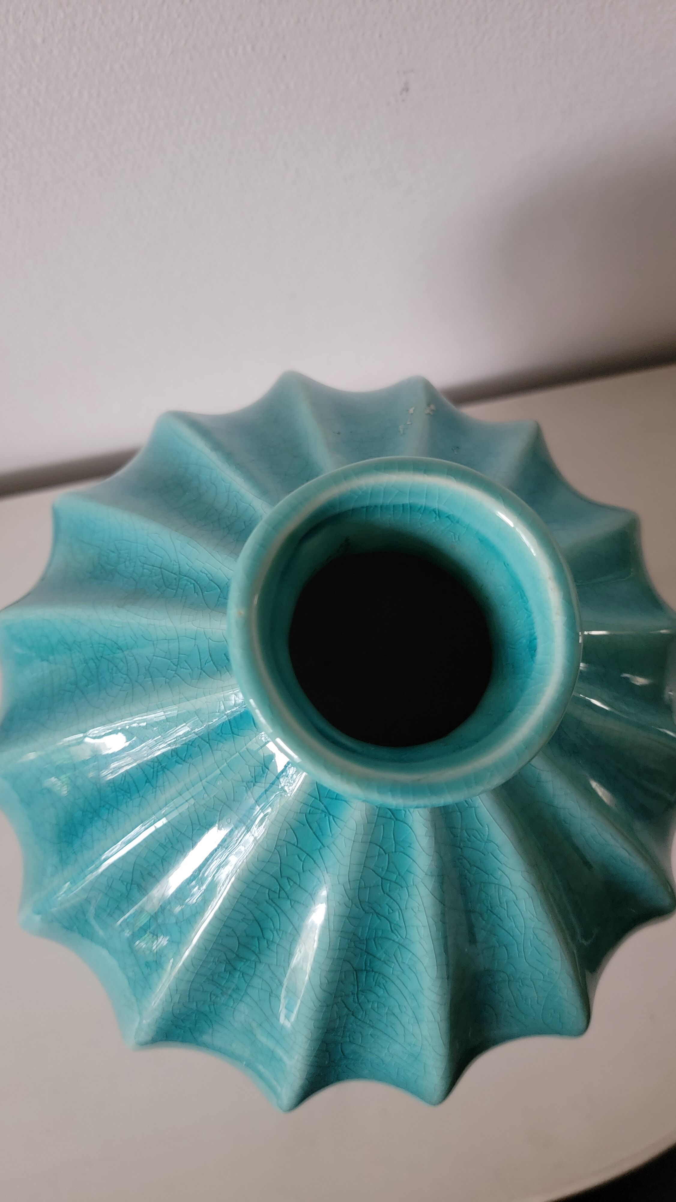 Ribbed turquoise vase