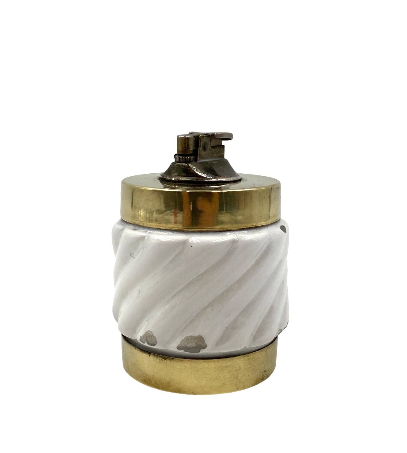 Tommaso Barbi, Smoking set white ashtray and table lighter, B Ceramiche, ca. 1970
