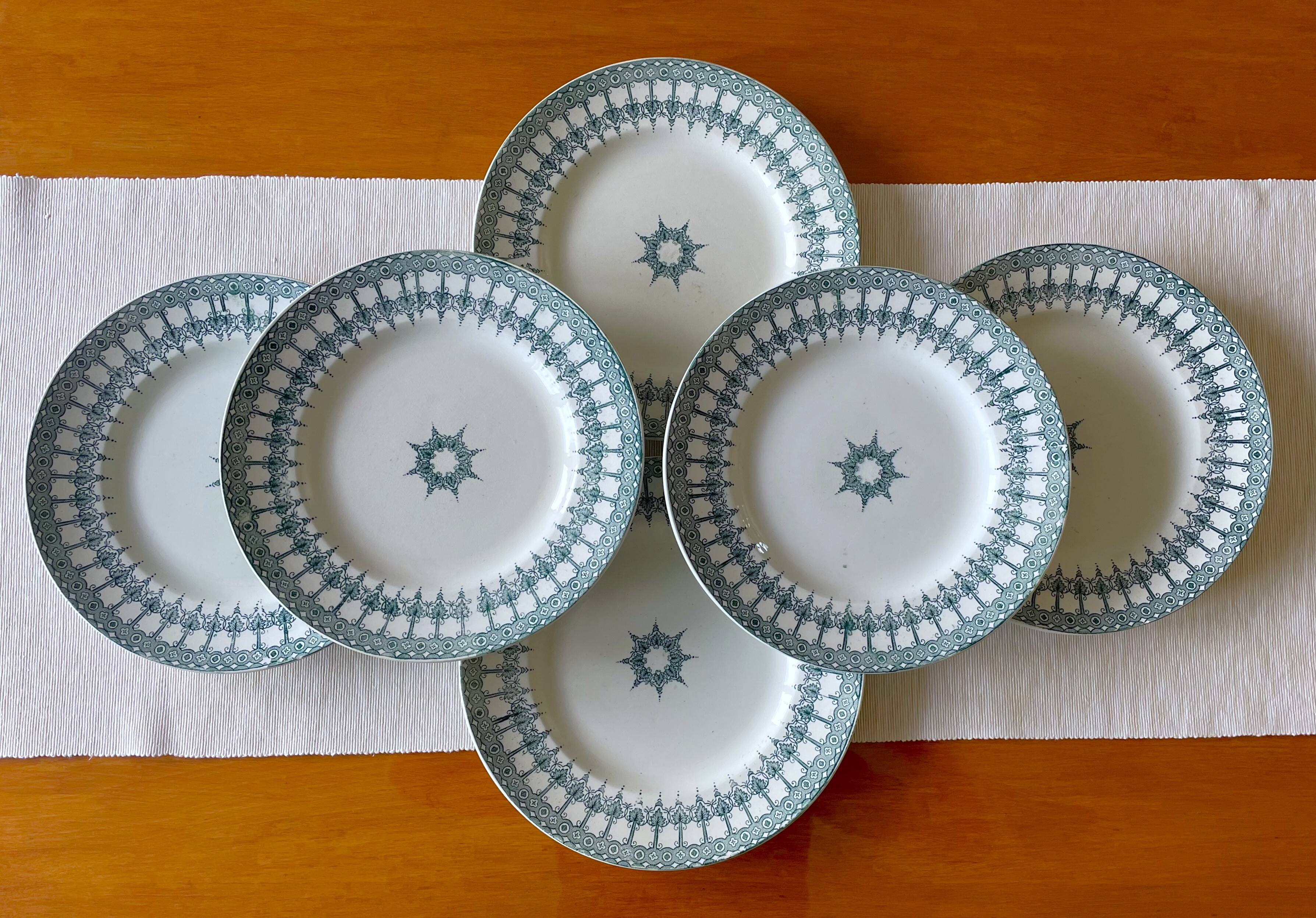6 antique flat plates in earthenware from Saint-Amand (Nord)