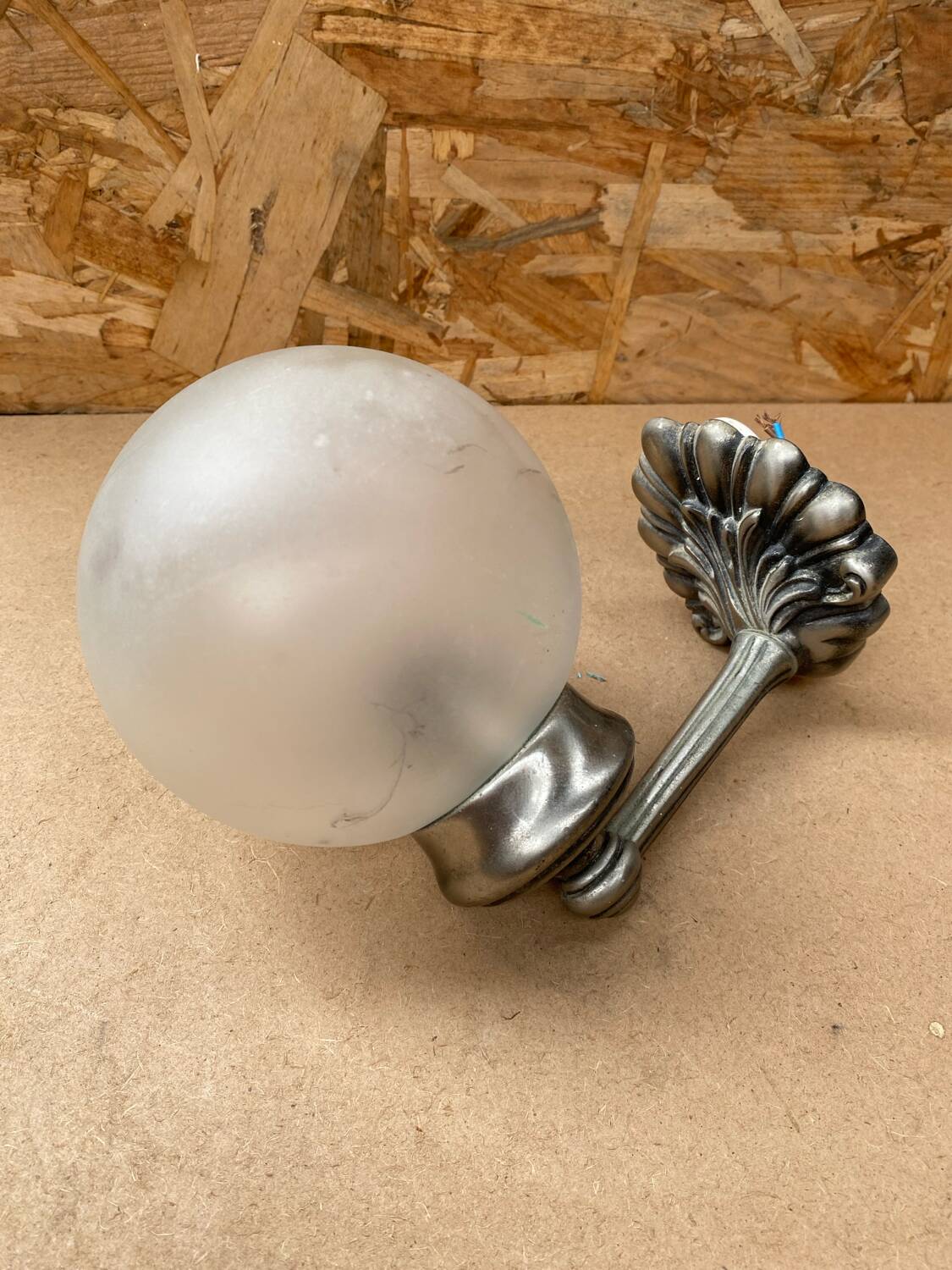 Old Grey Metal Wall Lamp + Vintage Glass Ball