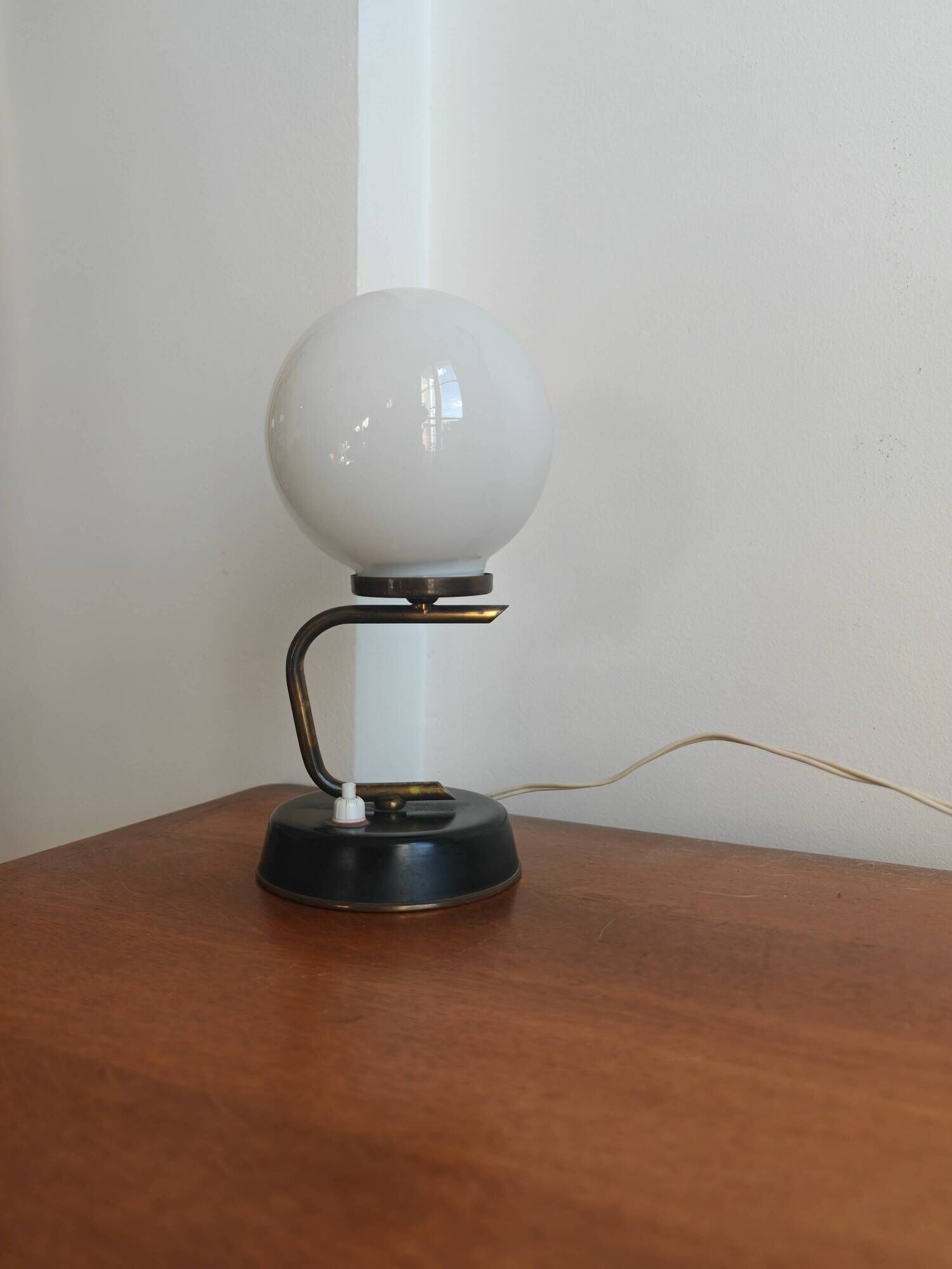 Vintage opaline globe lamp and brass – 1950s/60s