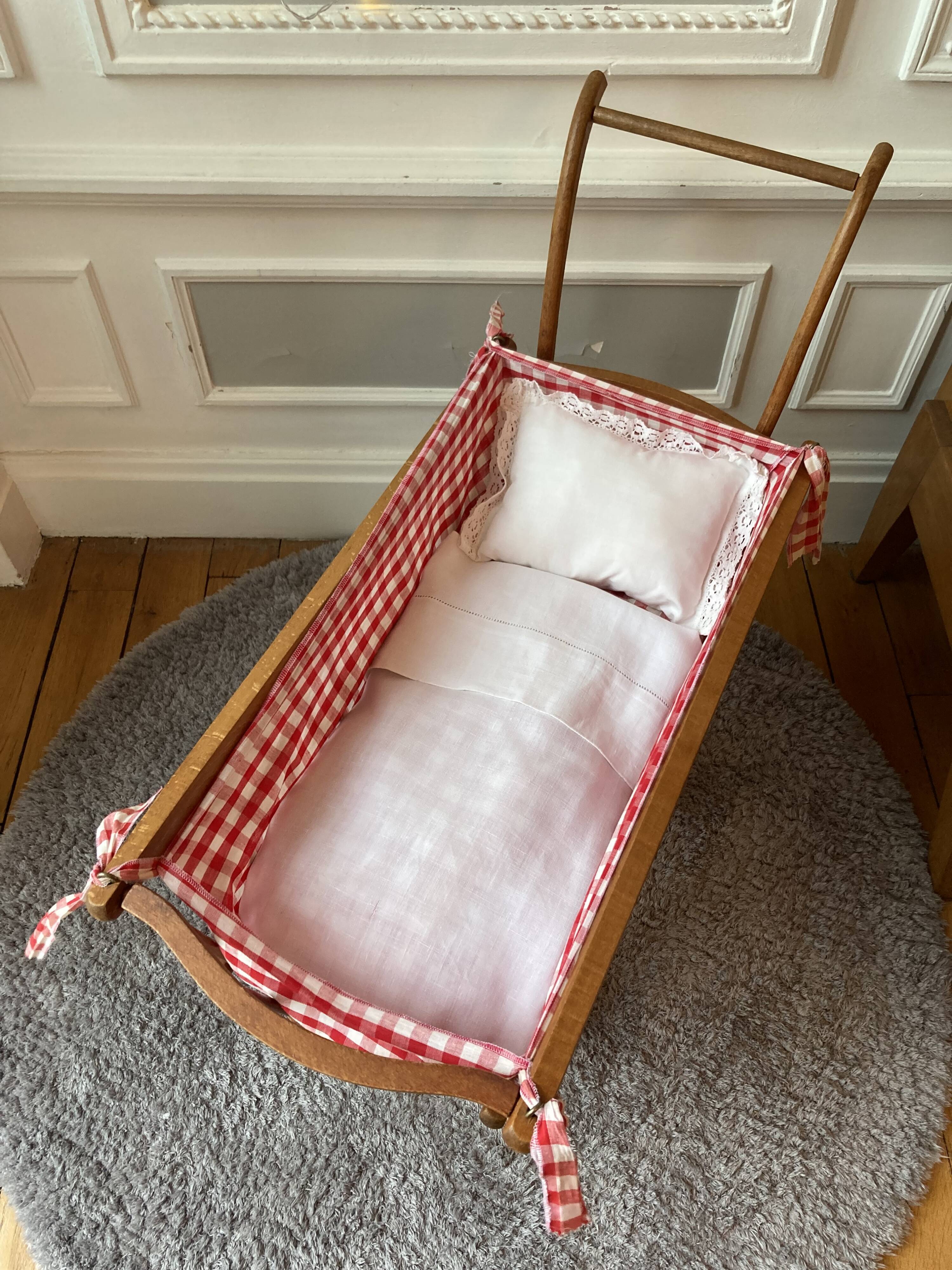 Vichy wooden doll pram bed set