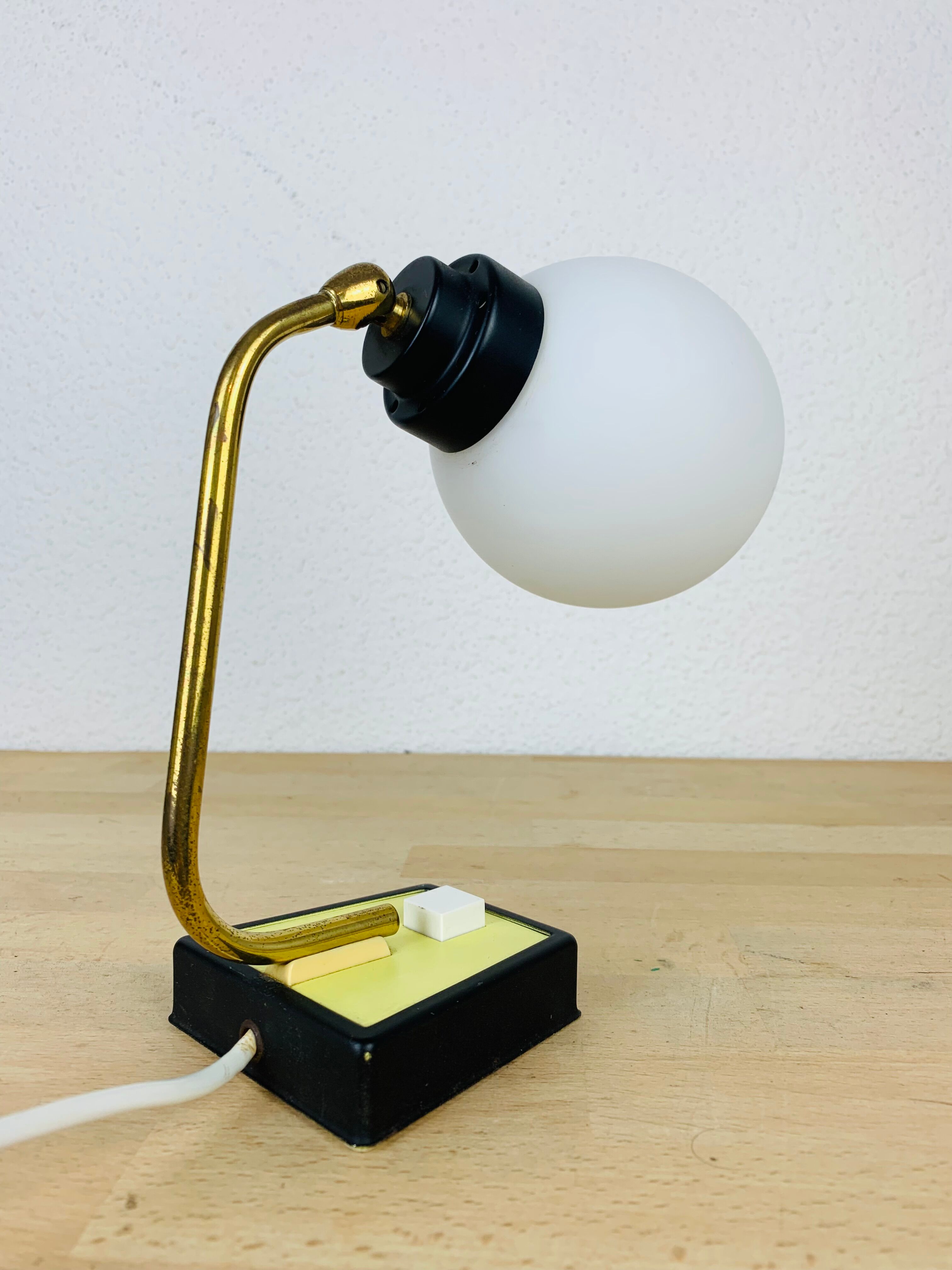 Opaline brass casserole lamp 50s