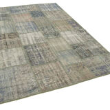 Hand-knotted turkish vintage 176 cm x 249 cm grey patchwork carpet