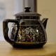 Longchamp porcelain teapot coffee maker decorated with vintage golden flowers
