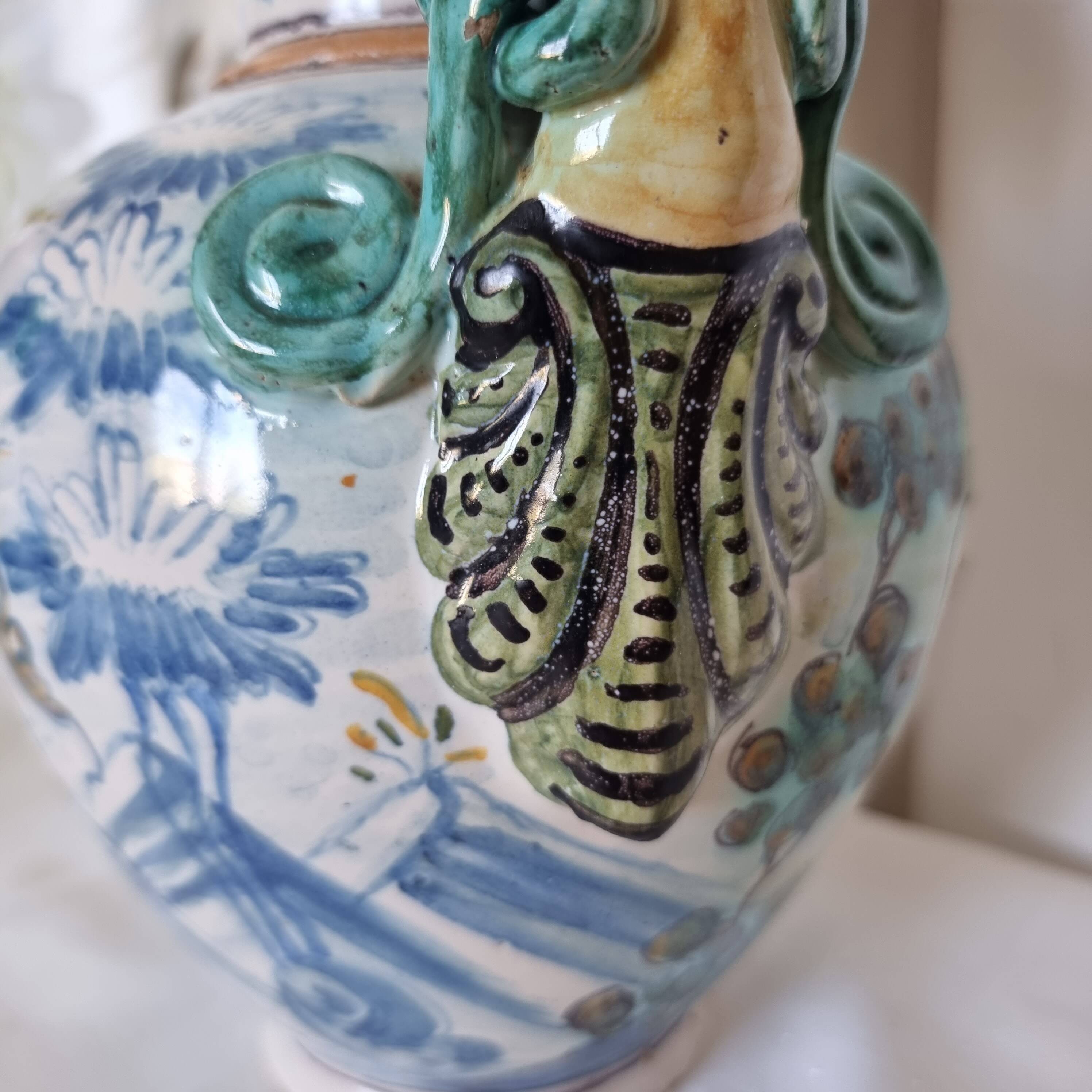 Ancient Spanish pottery amphora, Talavera Niveiro pottery 19th century