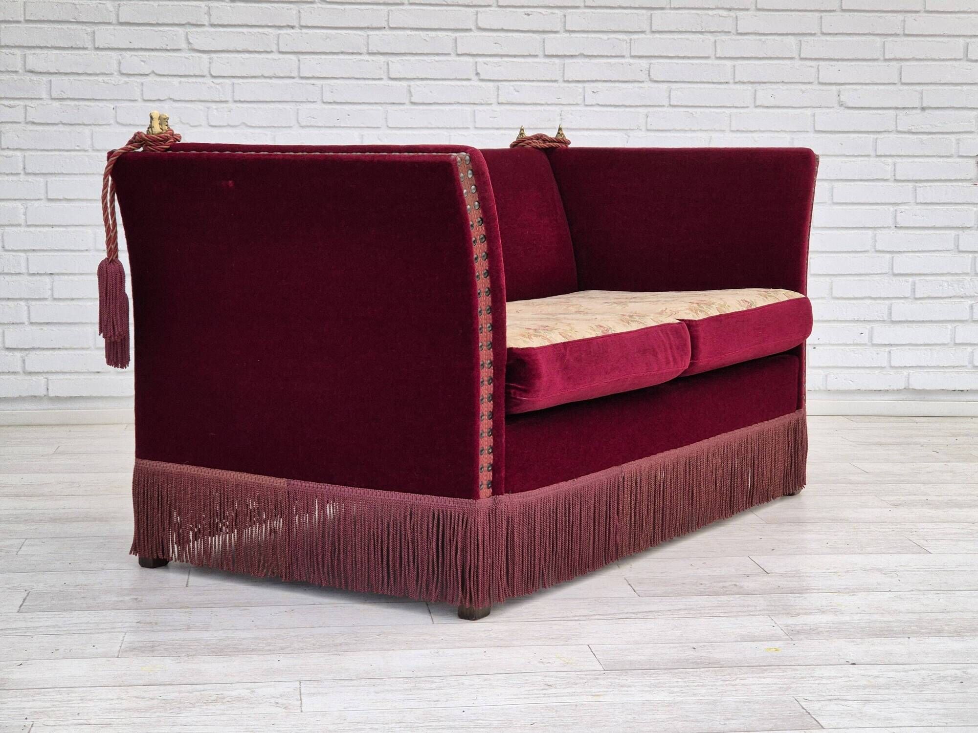 1960s, Danish "Spanish" sofa, original condition, furniture velour, ash wood legs.