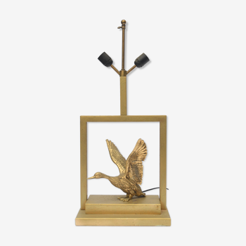Pied de lampe vintage en métal doré à décor d'un canard