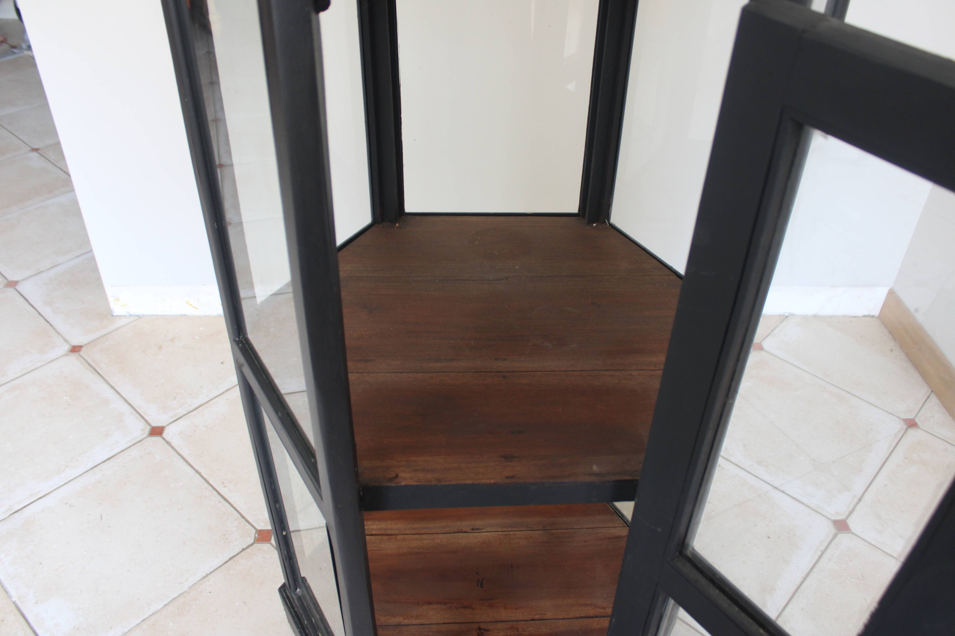 Antique black hexagonal display cabinet – 180 cm
