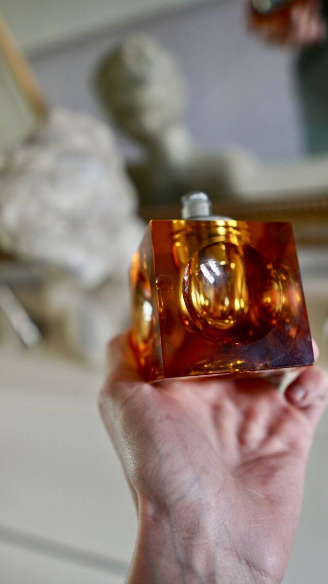 Orange Murano glass Ice Cube table lighter attributed to Antonio Imperatore, Italy, 1970