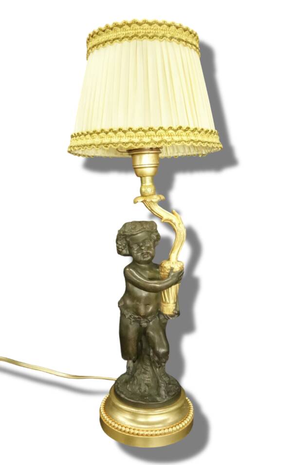 Faun lamp in Clodion style, Louis XVI, early 1900s - gilded and patinated bronze.
