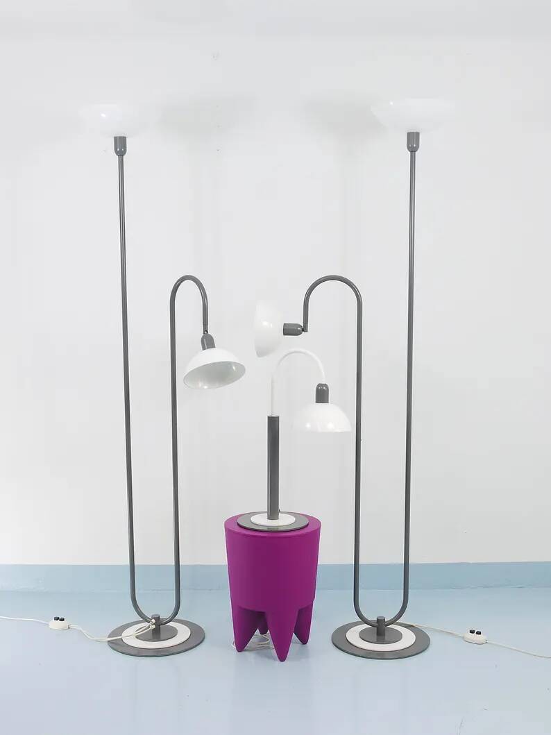 2 Postmodern 1980s Memphis Style Uplighter Floor Lamps, Torchiere, Italy, 1980s