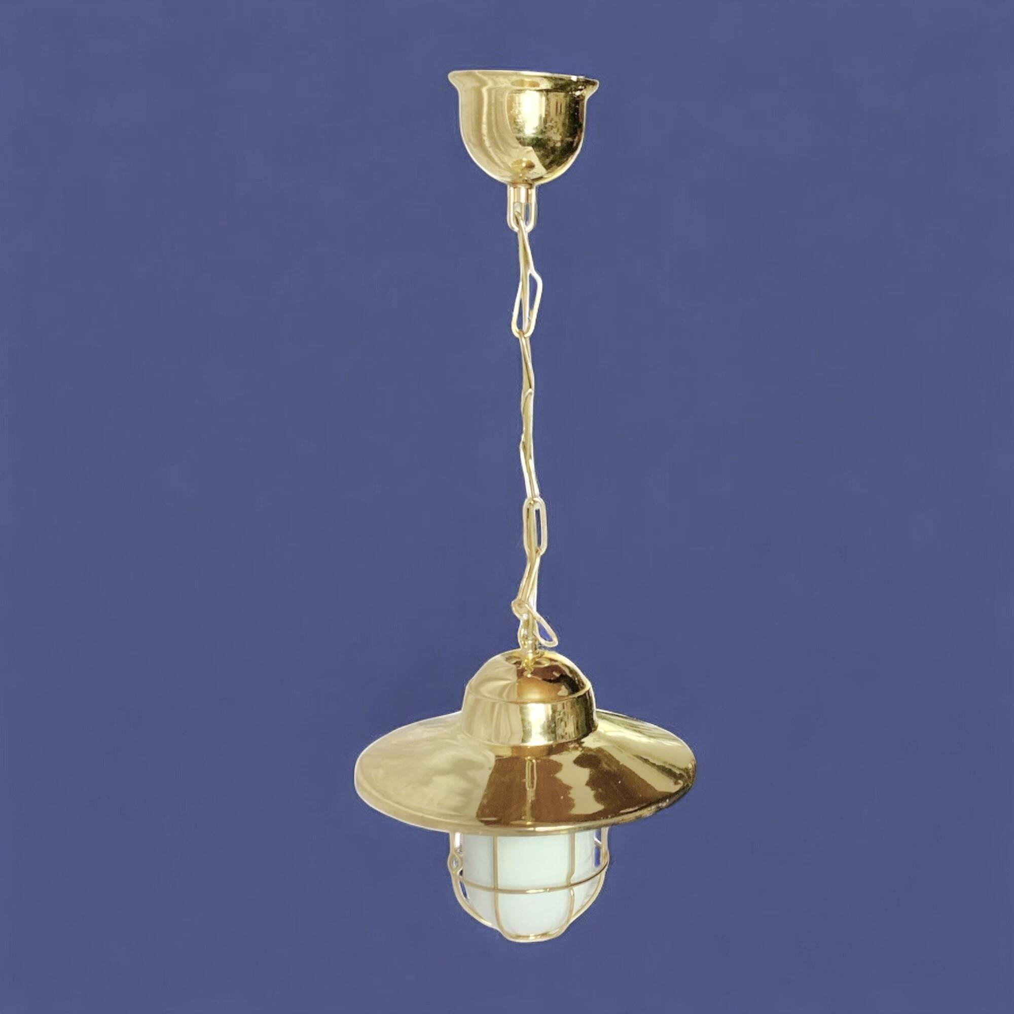 Vintage pendant light in gold metal and white opaline