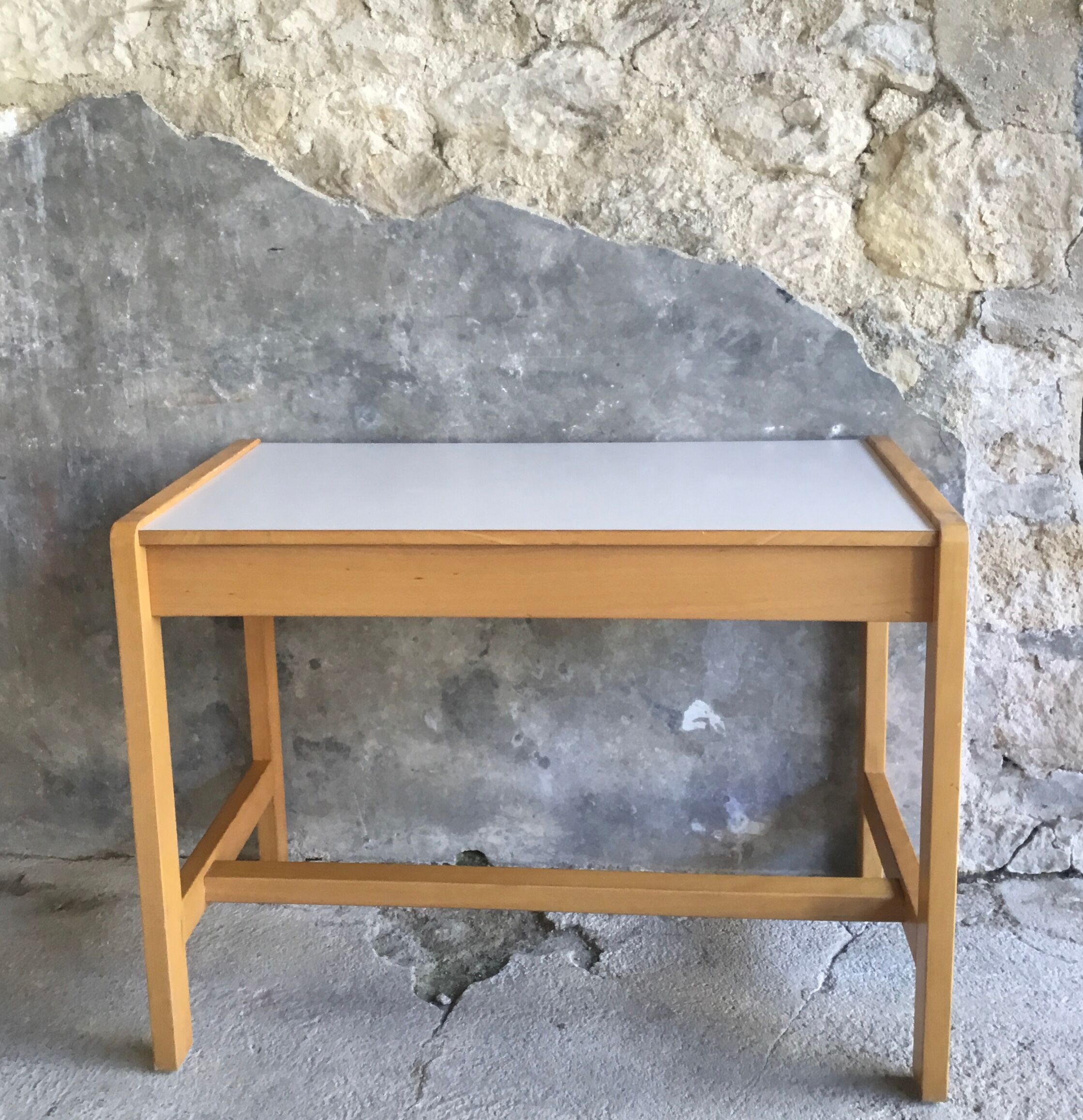 Vintage desk with 2 pine drawers and laminate coating