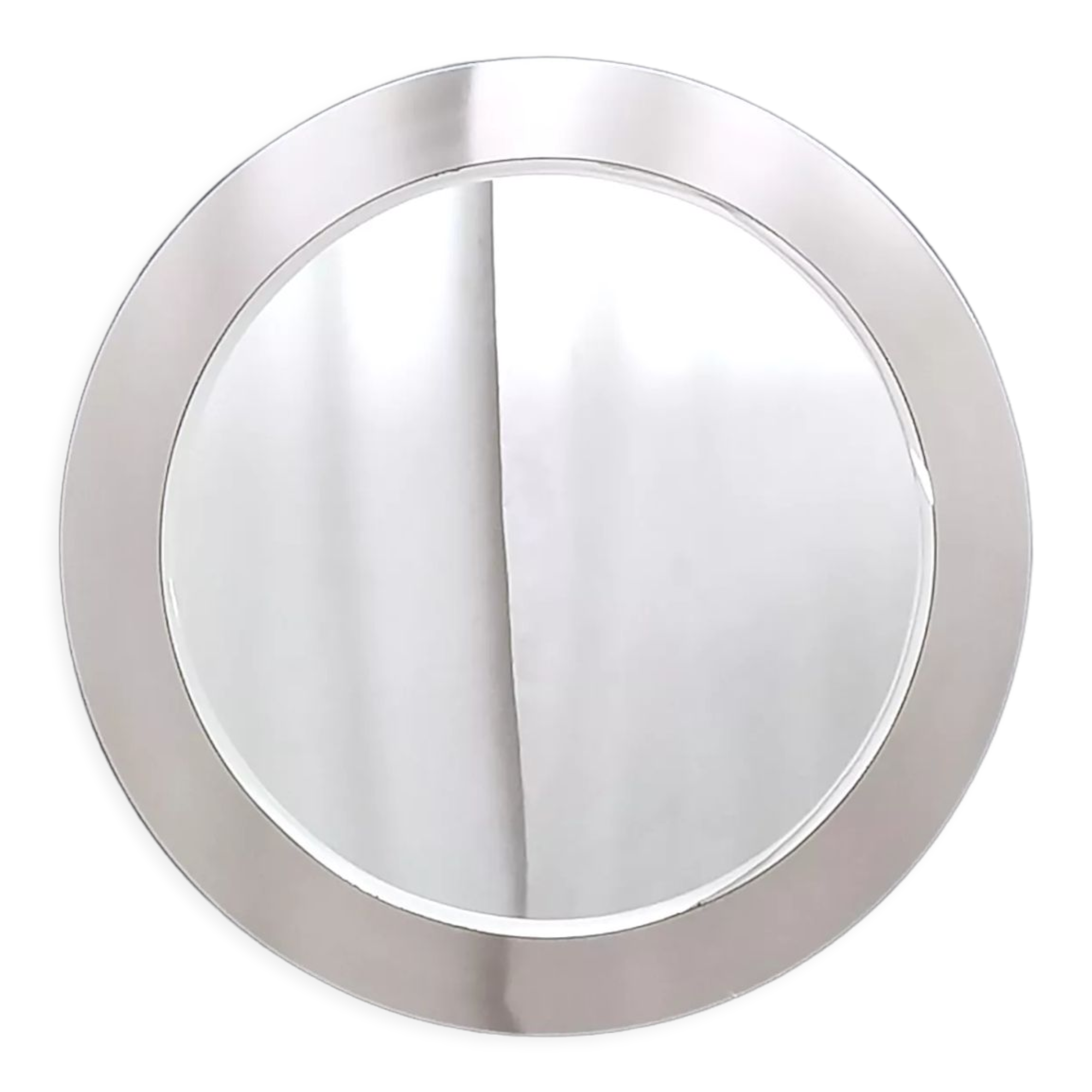 Postmodern round wall mirror with mirrored steel frame, italy