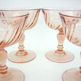 4 champagne glasses in powder pink twisted glass - Rosaline Luminarc Arcoroc - vintage 80s
